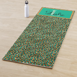 Tapete De Yoga Impressão Preta-Leopardo Preto Verde Exótico, Mono