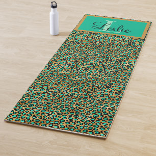 Tapete De Yoga Impressão Preta-Leopardo Preto Verde Exótico, Mono