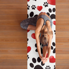 Tapete De Yoga Impressões Coloridas de Patas de Cachorro e Coraçõ
