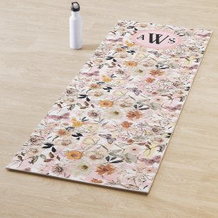 Tapete De Yoga Iniciais De Borboleta De Flor Selvagem De Aquarela