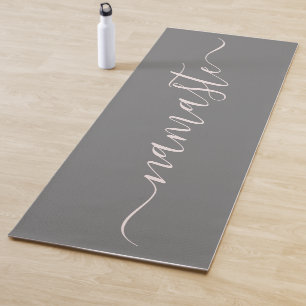 Tapete De Yoga Iniciais de Namaste Cinza Personalizada Rosa Esmag
