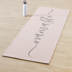 Tapete De Yoga Iniciais de Namaste Cinza Personalizada Rosa Esmag
