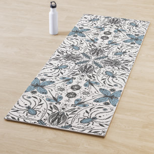 Tapete De Yoga Insetos, preto e azul