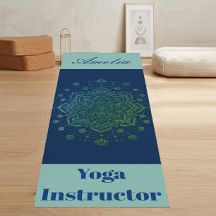 Tapete De Yoga Instrutor de Yoga Mandala do Lótus Sagrado Azul Na