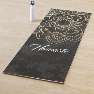 Tapete De Yoga Instrutor YOGA Black Dourado Floral Mandala