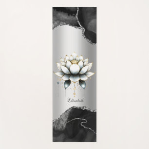 Tapete De Yoga Ioga de Lótus Branco Elegante com Brilho de Mármor