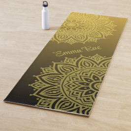 Tapete De Yoga Ioga Dourada preta de Mandala