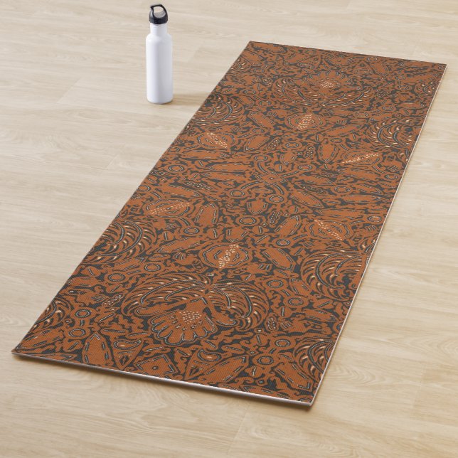 Tapete De Yoga Ioga Intriciada em Laranja e Batik Negra (In Situ)