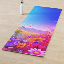 Ioga mat com prado rosado