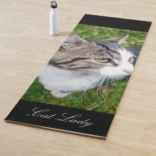 Tapete De Yoga Ioga personalizada com foto e nome de gato fofo