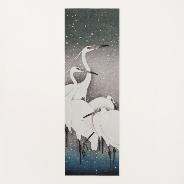Tapete De Yoga Japonês Egrets Koson Cranes Winter Snow (Frente)