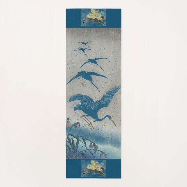 Tapete De Yoga JAPONÊS WOODBLOCK IMPRESSÃO CRANES AS YOGA Mat (Frente)