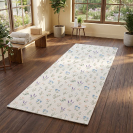 Tapete De Yoga Jardim Cottagecore Flor de Campo Azul Aquarela