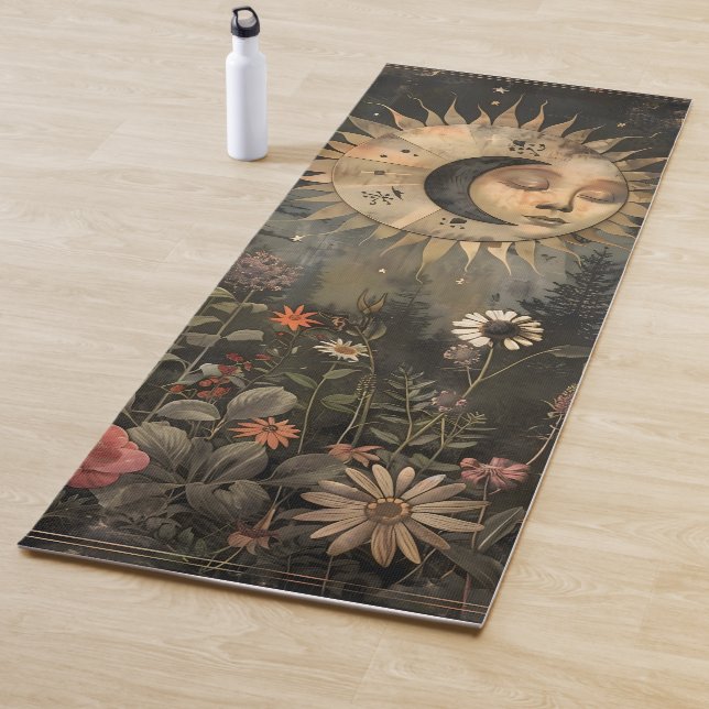 Tapete De Yoga Jardim de Flores Silvestres Boho Celestial Sol Lua (In Situ)