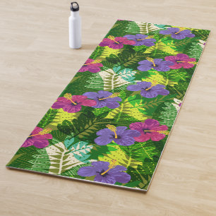 Tapete De Yoga Kauai Jungle Hibisco e Palmeiras Havaianos - Fúcsi