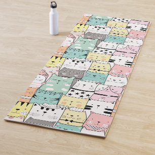 Tapete De Yoga Kawaii Cute Big Cats Patterno