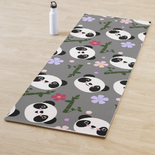 Tapete De Yoga Kawaii Pandas em Cinza