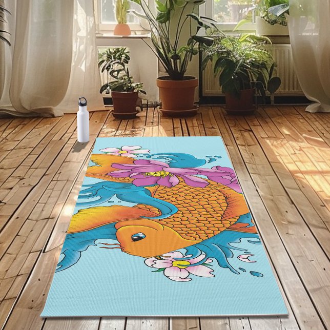 Tapete De Yoga Koi Fish Lotus Cherry Blossoms (Criador carregado)