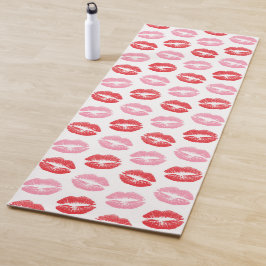 Tapete De Yoga Lábios Vermelhos e Rosa, Padrão De Lábios, Batom,