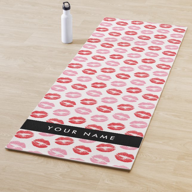 Tapete De Yoga Lábios Vermelhos, Lábios Rosa, Beijo, Seu Nome, Pe (In Situ)