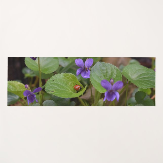 Tapete De Yoga Ladybug em Flores de Violeta Doce (Frente (Horizontal))