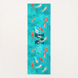 Tapete De Yoga Lago de Peixes Koi com Monograma Personalizado