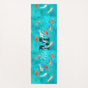 Tapete De Yoga Lago de Peixes Koi com Monograma Personalizado