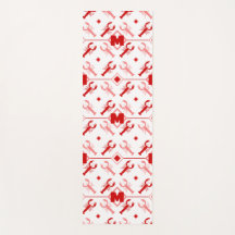 Lagosta Vermelha e Branca 🌊 Monograma 🦞 Padrão