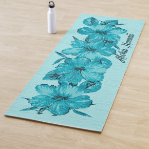 Tapete De Yoga Lanai afligiu o hibiscus havaiano Turq