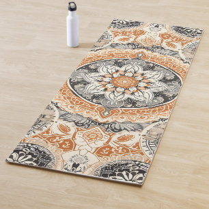 Tapete De Yoga Laranja e cinza mandala