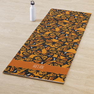 Tapete De Yoga Laranja Monarca Borboletas Natureza Impressão