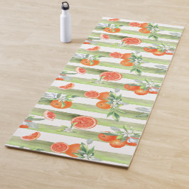 Tapete De Yoga Laranjas em faixas verdes e brancas