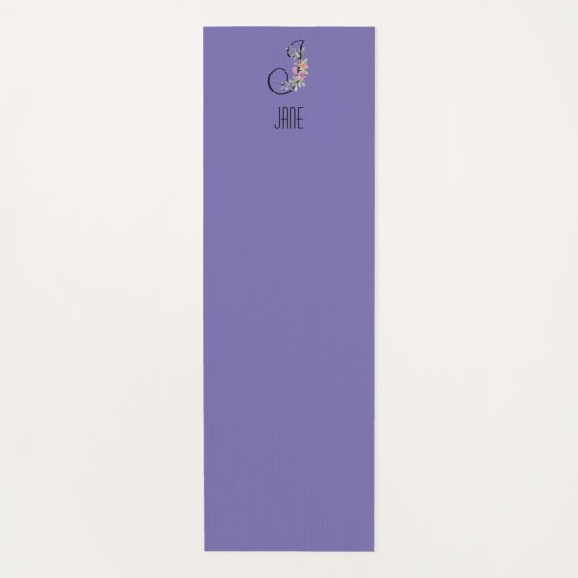 Tapete De Yoga Lavanda inicial de flor de aquarela monograma (Frente)