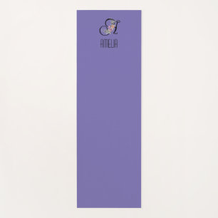 Tapete De Yoga Lavanda inicial de flor de aquarela monograma