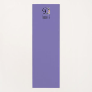 Tapete De Yoga Lavanda inicial de flor de aquarela monograma