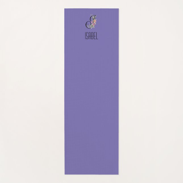Tapete De Yoga Lavanda inicial de flor de aquarela monograma (Frente)
