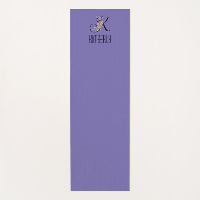 Tapete De Yoga Lavanda inicial de flor de aquarela monograma (Frente)