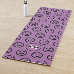 Tapete De Yoga Legal Feliz Sorriso com padrão facial lavanda Mono