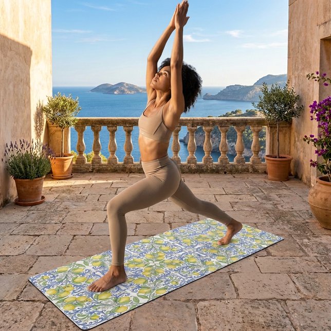 Tapete De Yoga Lemon Citrus Blue Mediterranean Tile Pattern (Lemon Citrus Blue Mediterranean Tile Pattern Yoga Mat)