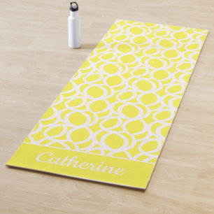Tapete De Yoga Lemon Yellow and White Abstract Pattern Name