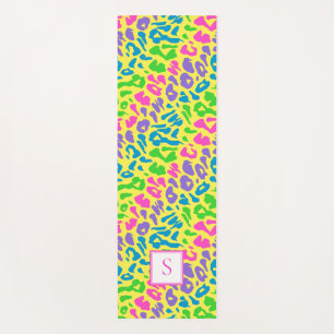 Tapete De Yoga Leopard Bright Neon Monograma Personalizado