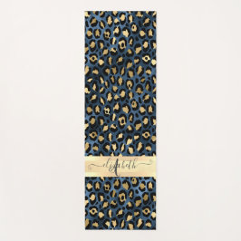 Tapete De Yoga Leopard Padrão Monograma Dourado Azul