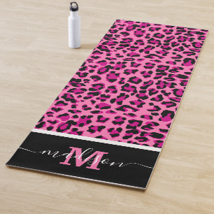 Tapete De Yoga Leopardo-do-animal - Monograma cor-de-rosa