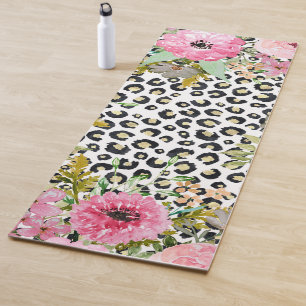Tapete De Yoga Leopardo elegante e design floral