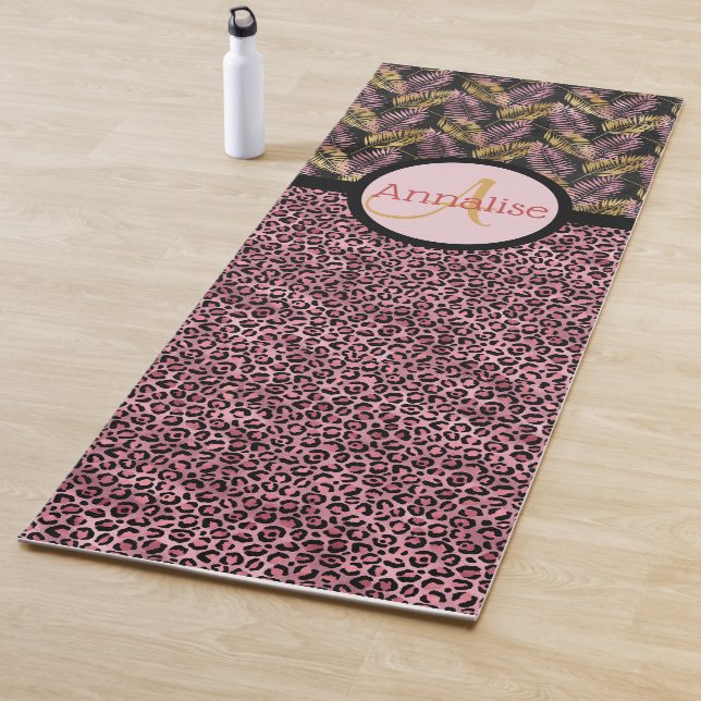 Tapete De Yoga Leopardo Preto Rosa Imprime e Ferros Dourados Rosa (In Situ)