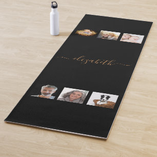 Tapete De Yoga Letra dourada preta colage name script elegant