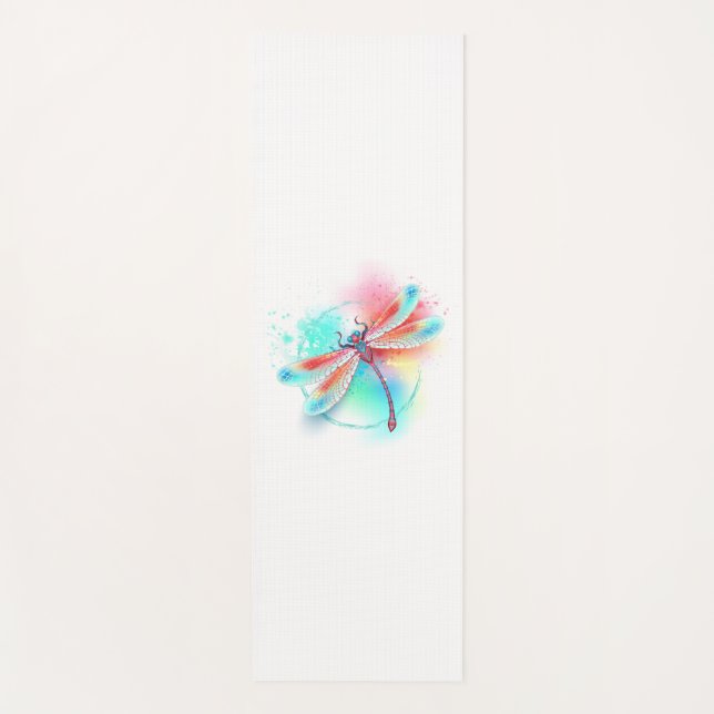 Tapete De Yoga libélula vermelha sobre fundo de aquarela (Frente)