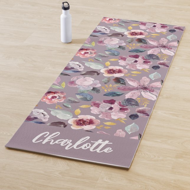 Tapete De Yoga Lilac Floral Pattern Monogram  (In Situ)