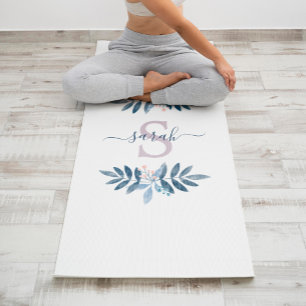 Tapete De Yoga Lilac Watercolor Monograma Floral