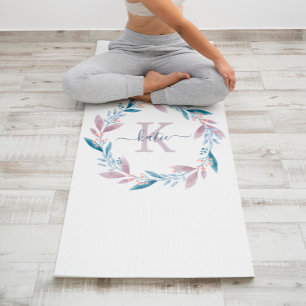 Tapete De Yoga Lilcolor Watercolor Floral Wreath Monograma
